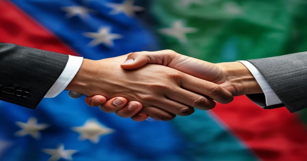 diplomacy handshake flags