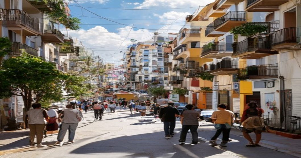 people voting, urban housing, spanish street
