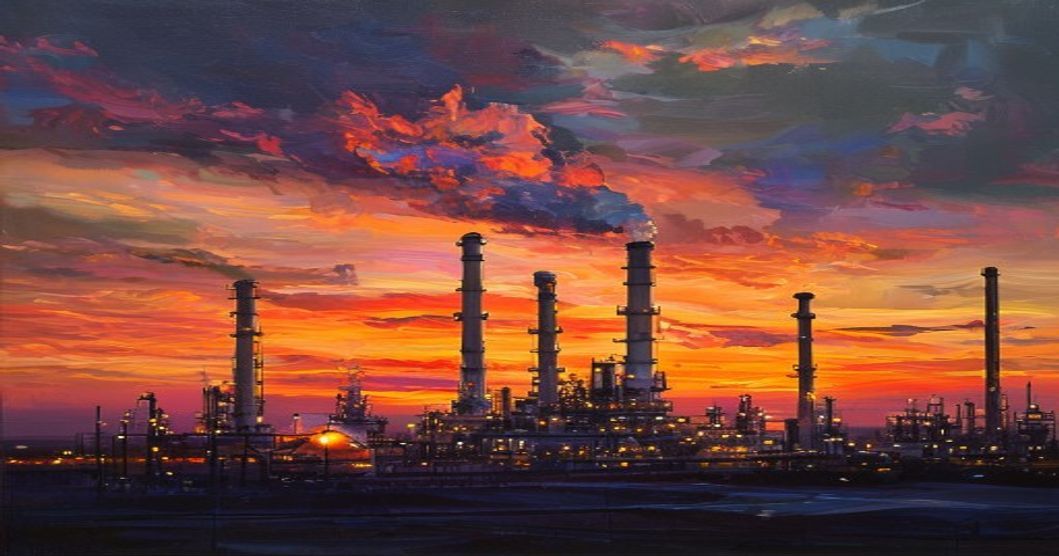 oil refinery sunset